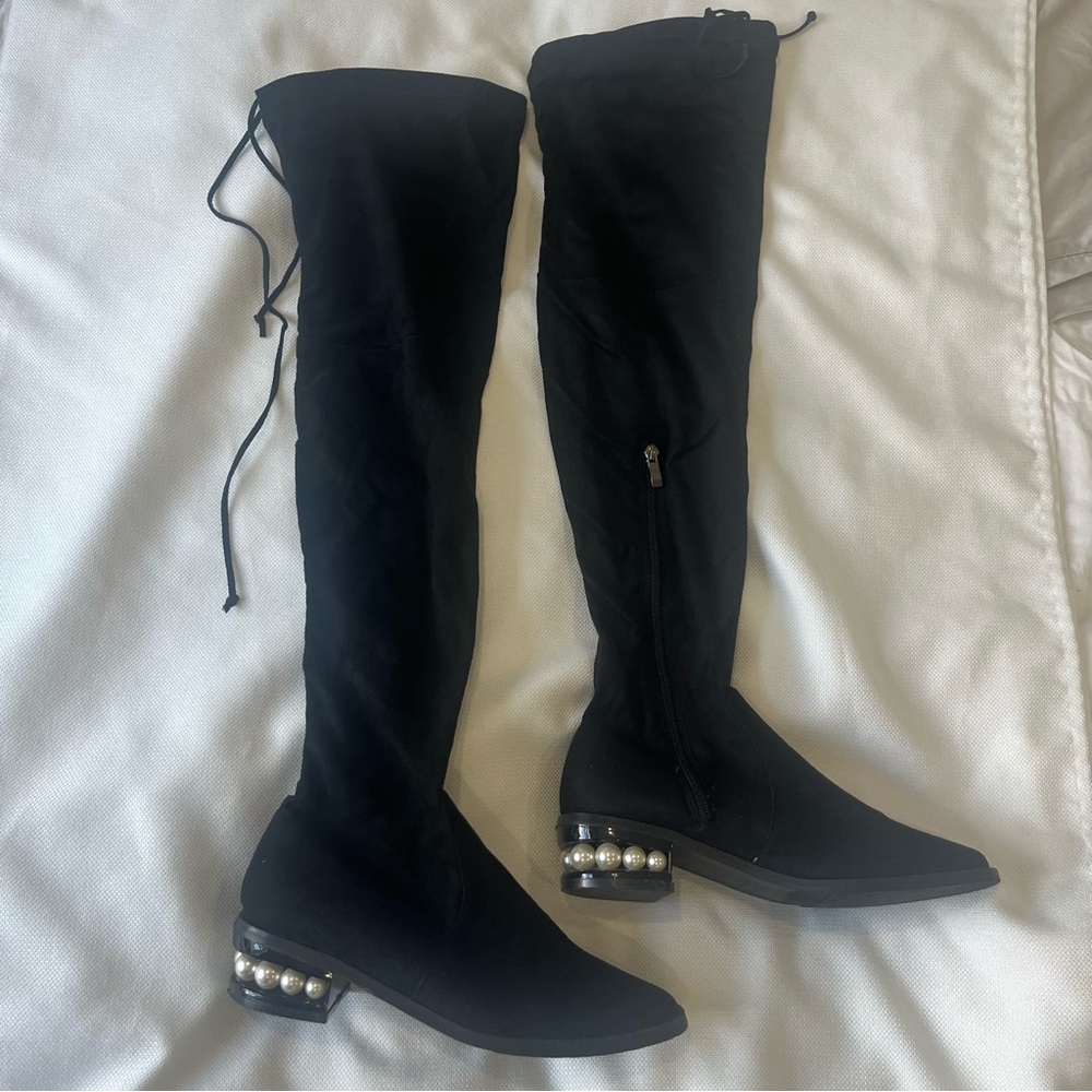 Catherine Malandrino Perse Black Embellished Over-the-Knee Boot Size 7.5